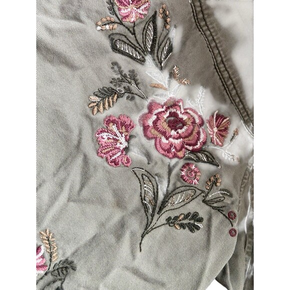 Abercrombie Fitch Womens Embroidered Military Jacket Size M Green Floral Utility - Picture 8 of 15
